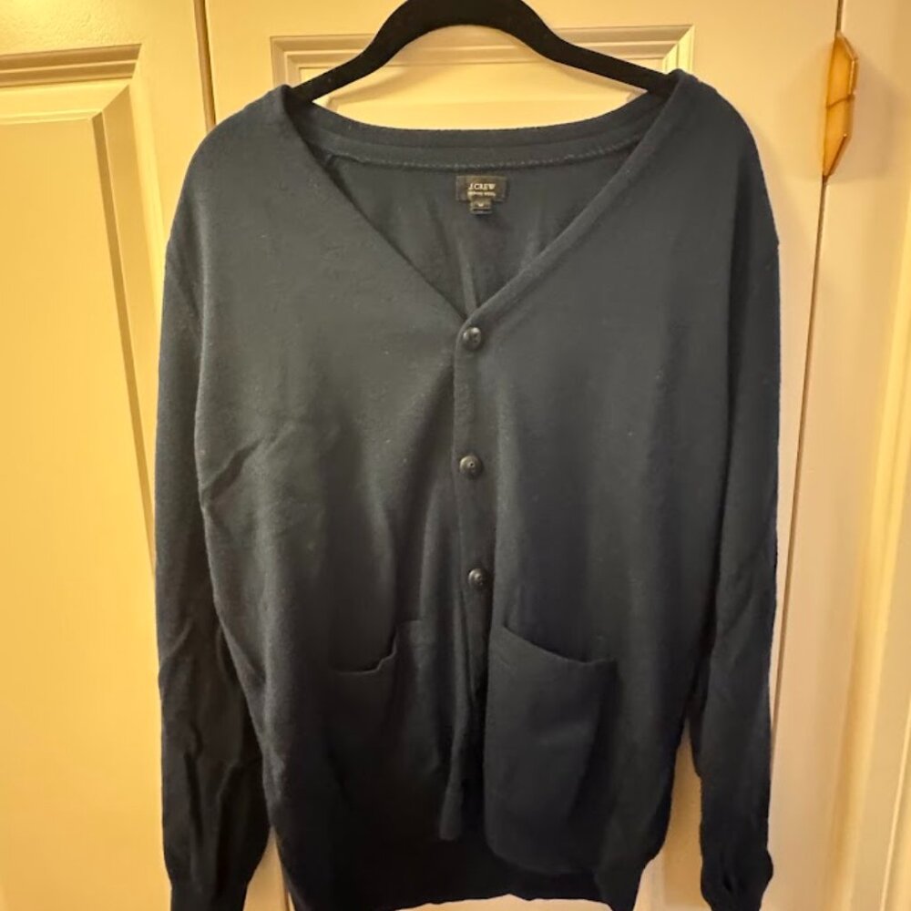 J. Crew 100% Merino Wool Mens Cardigan. Navy. Size Medium (M)